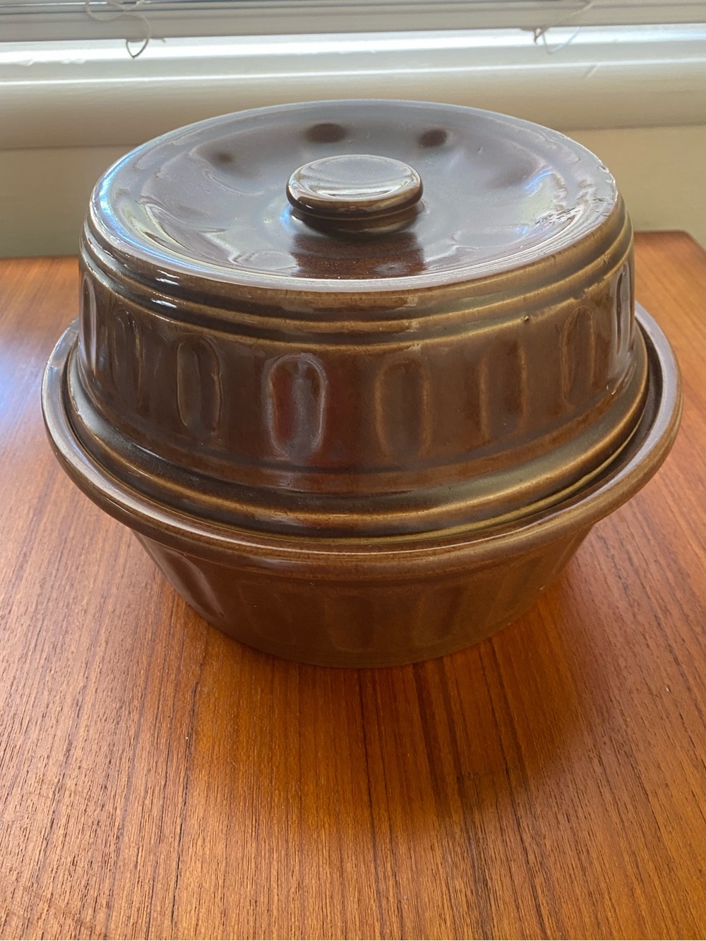 1940s Ceramic Stoneware Dutch Oven With Lid USA McCoy Vintage Brown Rustic